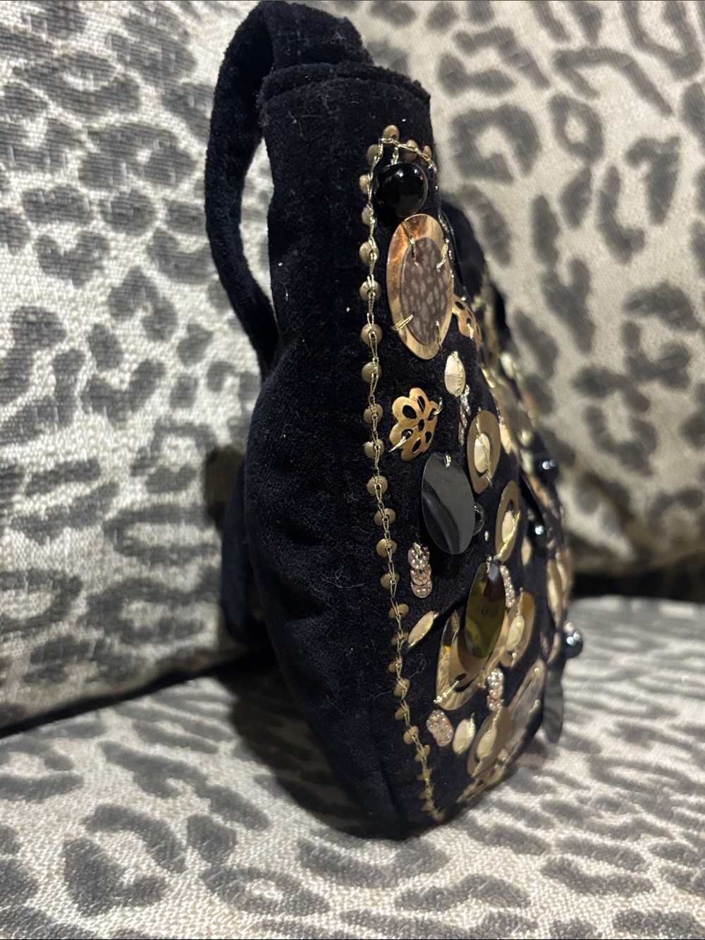 Beaded evening bag black velvet small shoulder bag sequin mixed metallic dressy - Picture 8 of 11